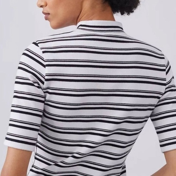 NWT Anthropologie Maeve Women's Stripe Mock Neck Ribbed Top Black White XS‎ - Picture 2 of 10